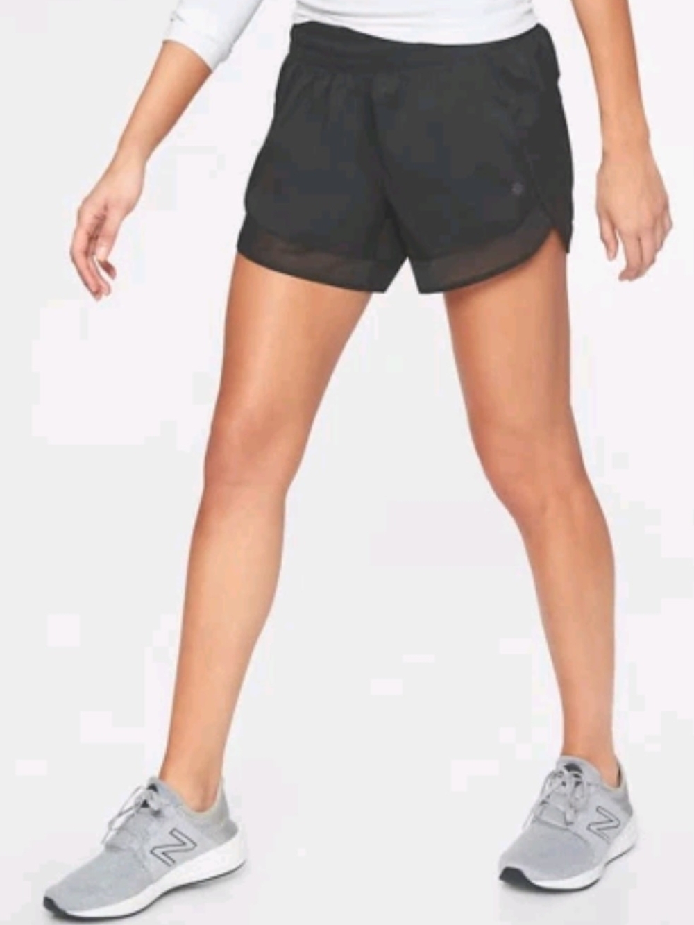 Athleta Mesh Racer Short 4" Black Running Athletic Shorts Built In Brief Sz M